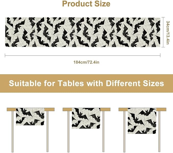 Gothic Table Runner,Bat Spider Web Pattern Table Runner for Home Kitchen Table Dining Garden Farmhouse Wedding Party Decor 13x60 Inch