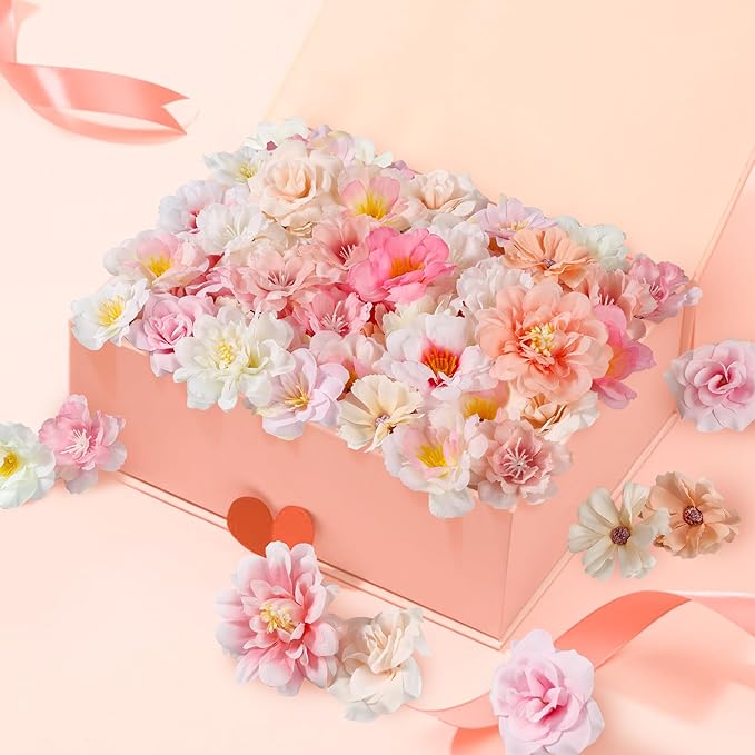 210 Pcs Mini Silk Flower Heads Small Pink Fake Rose Daisy Faux Flowers Bulk for Crafts Artificial Loose Fabric Flowers Heads Sunflower Bulk for Wedding Hair Cap Dresses Decorations (Light Pink Mixed)
