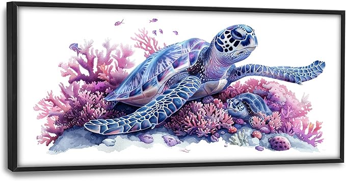 Framed Large Pictures Wall Art for Living Room, Sea Turtle Coral Oversized Wall Decor Ocean Animal Canvas Print Painting Modern Extra Large Framed Artwork for Bedroom Office 60"x30"