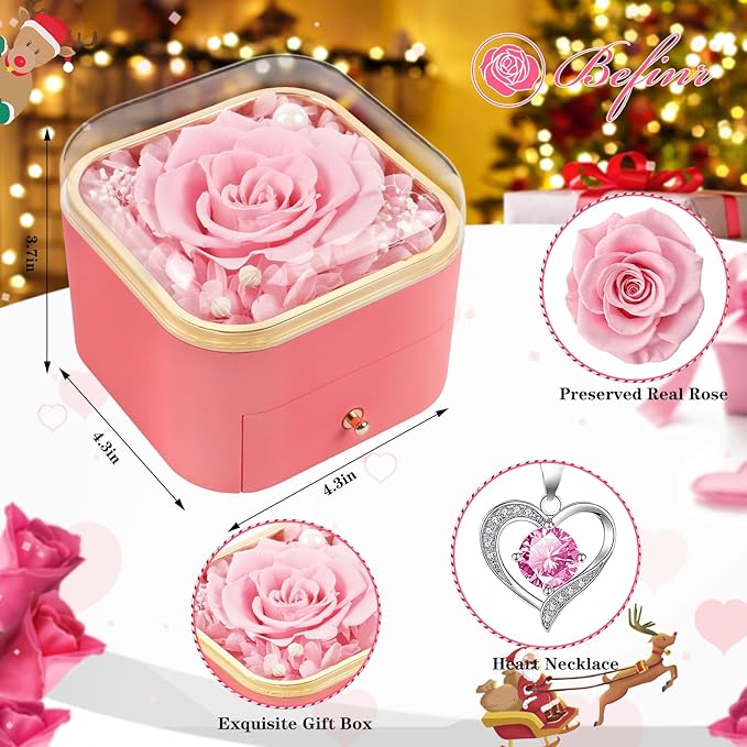 Beferr Birthday Gifts for Women Mom Preserved Real Rose with Necklace Eternal Roses Fresh Flowers for Delivery Prime anniversary Purple Gifts for Grandma Wife Daughter Sister