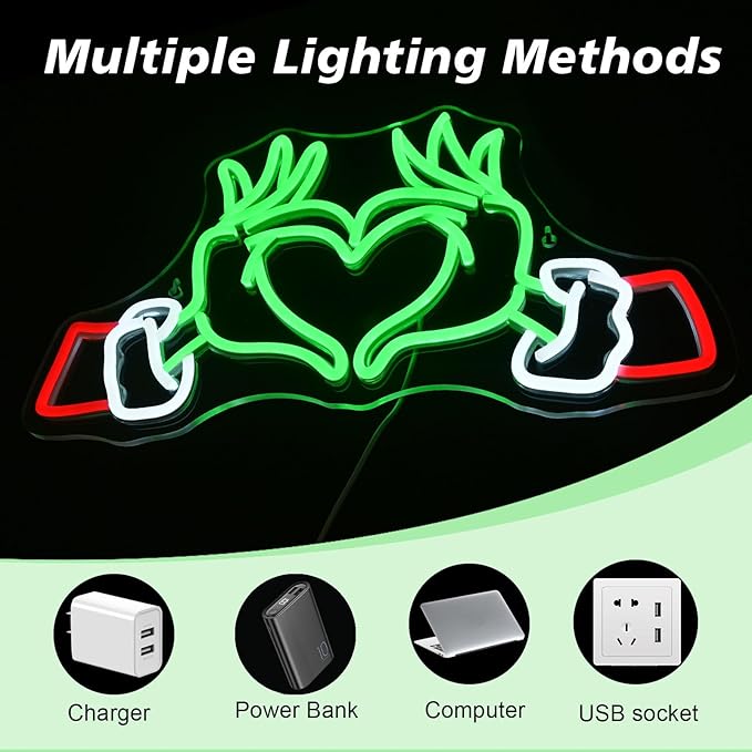 Merry Grinchmas Neon Sign Grinch Green Hands Neon Light Grinch Ornament Wall Decor Christmas Grinch Outdoor Decor Holiday Grinchy Gift for kids