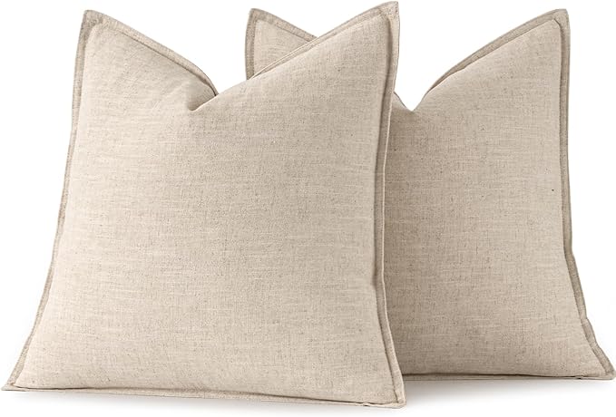 MIULEE Decorative Linen Euro Sham Pillow Covers 26x26 Natural Beige Boho FarmhouseNeutral Christmas Couch Throw Pillows for Bed Pack of 2 Accent Modern Pillowcase Sofa Livingroom Home Decor