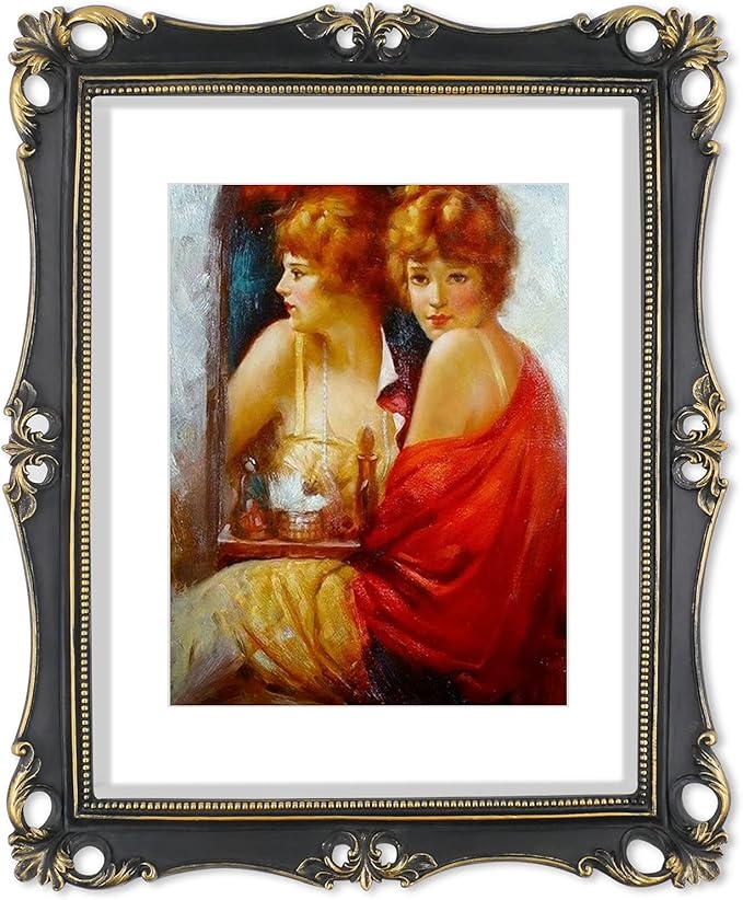 SIMON'S SHOP 11x14 Picture Frame with Mat for 8x10 Artwork, Vintage Poster Frames for Gallery Wall and Tabletop, Antique Style Black Gothic Photo Display