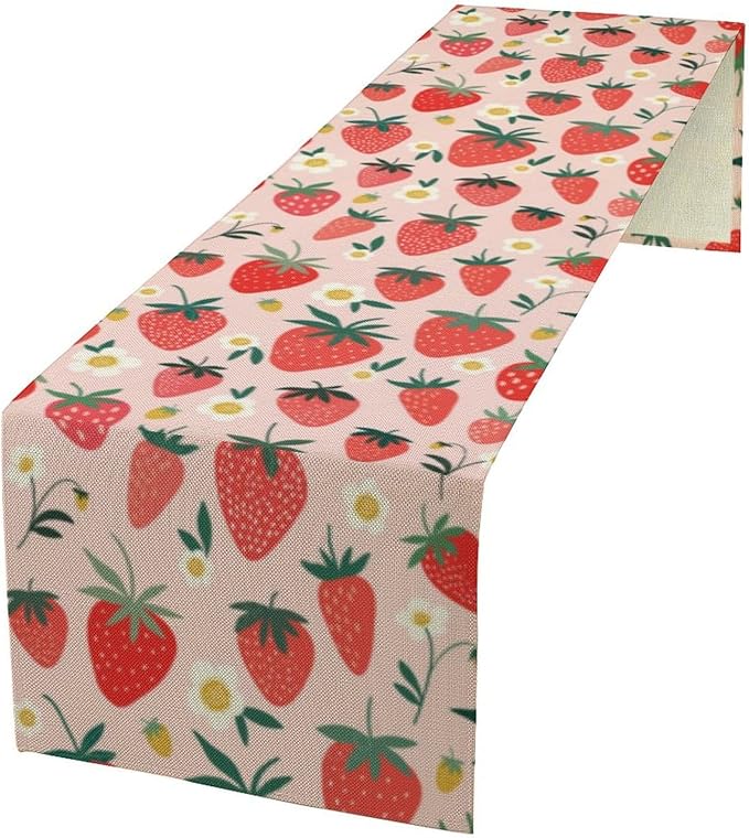Strawberry Table Runner, Spring Summer Fruit Birthday Party Decoration Dining Room Home Kitchen Table Decor 13 x 70Inch