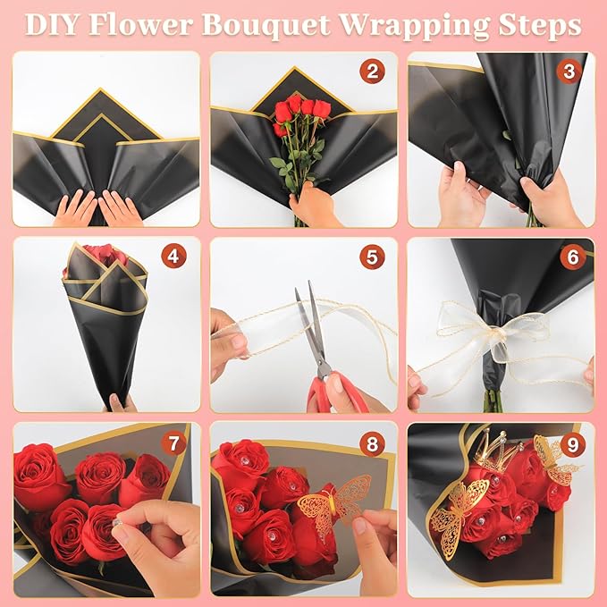 260Pcs Flower Bouquet Wrapping Paper Kit, 60 Sheets Waterproof Paper, 36 Butterflies, 8 Crowns, 1 Headband, 4 Ribbons, 15 Cards, 100 Diamond Pins, 30 Floral Wire, 3 Stickers, 3 Tapes (6 Mix Colors)