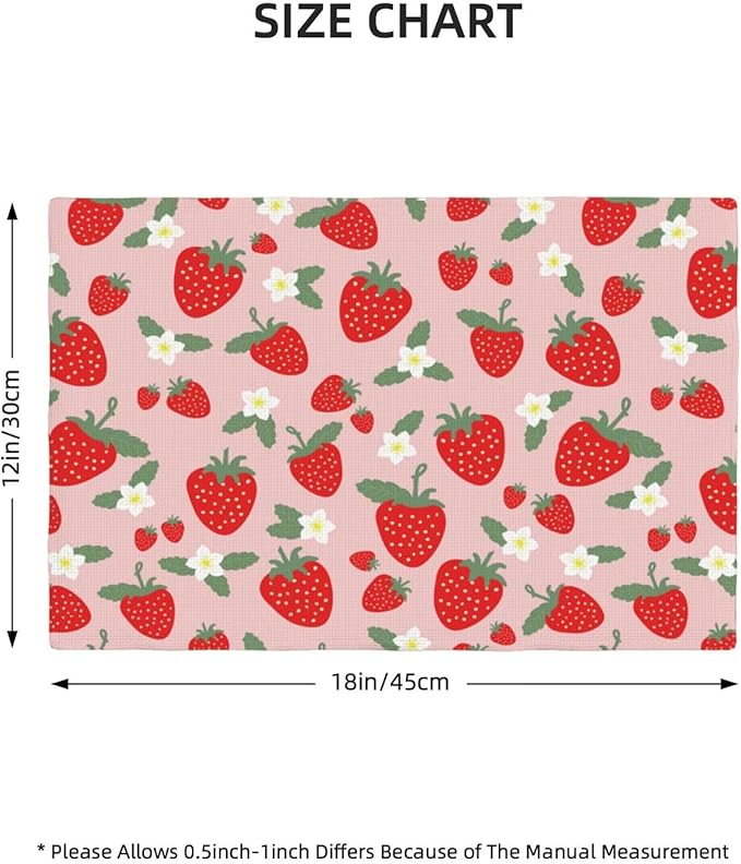 Fruit Linen Placemats Set of 4 Pink Strawberry Placemats for Indoor Outdoor Party Home Desktop Kitchen Dining Room Decor 12x18 Inch