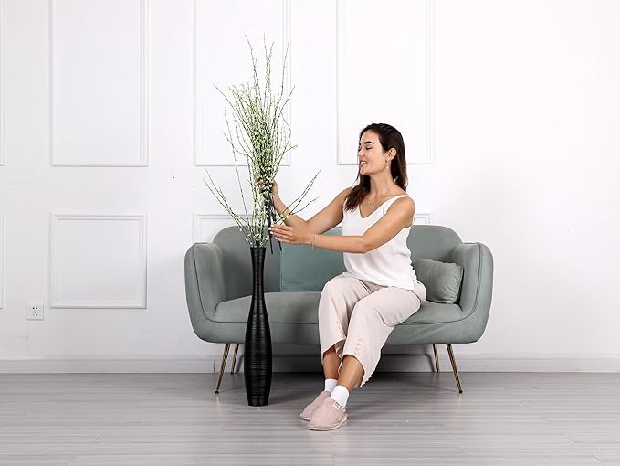 Leewadee Decorative Tall Floor Vase for Living Room Decor, 26 inches, Black, Resin