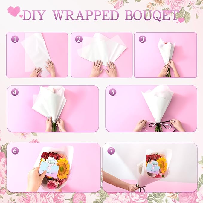 REAXYZNN 20 Sheets Flower Wrapping Paper, Waterproof Floral Bouquet Wrapping Paper with Cards for DIY Craft, Florist Packaging Supplies for Birthday, Wedding, Mother's Day Gift (Sky blue)