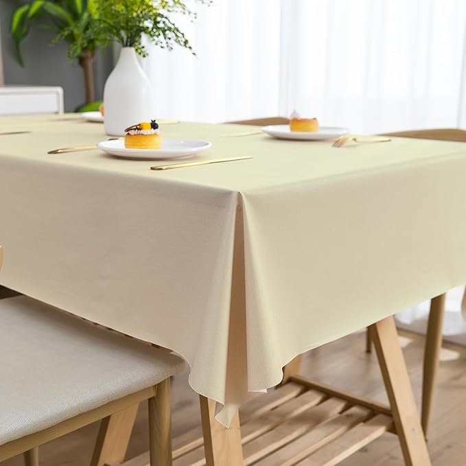 Rectangle Table Cloth,100% Waterproof Tablecloth Oil Proof Spill Proof Vinyl Table Cloth, Wipe Clean Plastic Table Cover for Dining, Camping, Indoor and Outdoor 54" x 84",Beige