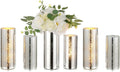 Glass Cylinder Vases Set of 6, Hewory Glittery Silver Vase for Centerpieces, Hurricane Candle Holders for Pillar or Floating Candle, Round Tall Vase for Wedding Anniversary Events Home Table Decor