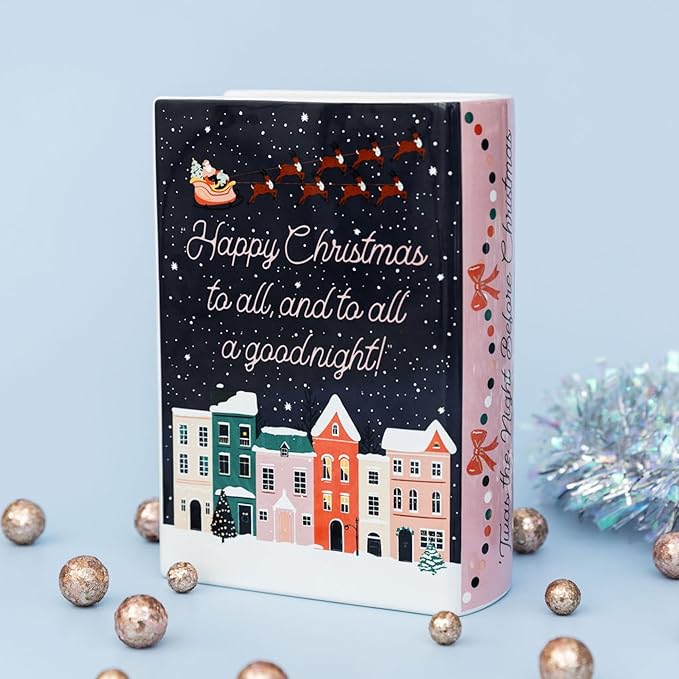 Steel Mill & Co Original Large Book-Shaped Decorative Vase, Ceramic Vases for Home Decor, Cute Bookshelf Decor, Unique Vase for Book Lovers, TWAS The Night Before Christmas