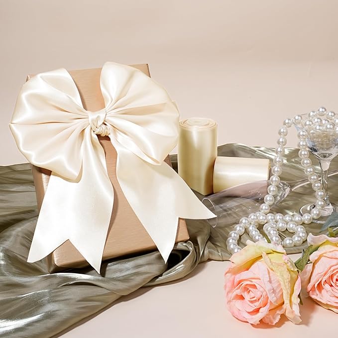 LaRibbons Nude Satin Ribbon 4 Inch 10 Yards Double Faced Luxury Nude Silk Ribbon for Gift Wrapping Flower Bouquets Bow Christmas Wedding Party Decoration Wreath Sash