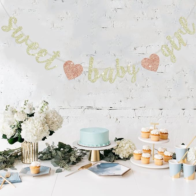 BEISHIDA Champagne Glitter Girl Baby Banner,NO DIY, Pre-Strung Baby Gender Party Banner For Girls, Girls Shower Decorations,First Birthday Sweet party supplies