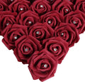 IPOPU 100PCS Burgundy Rose Artificial Flower Heads, 3in Real Looking Stemless Foam Roses Fake Flowers Bulk with Crystal for DIY Craft Wedding Bouquets Arrangements Party Home Decorations(Burgundy)