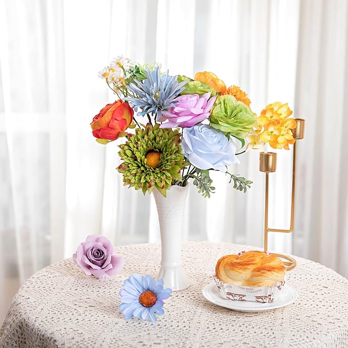 ASTRYAS 38Pcs Colorful Artificial Flowers Combo Box, Fake Silk Rainbow Flowers Faux Floral Arrangement for Christmas DIY Wedding Bridal Bouquets Baby Showers Table Centerpieces Home Decoration