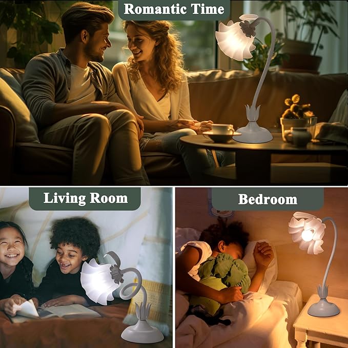 Flower Table Lamp, 3 Level Brightness Vintage Flower Reading Light with E26 Bulb, Cute Desk Lamp Bedside Lamps Lily Lamps for Nightstands Living Room Bedroom Ambient Lighting Home Decor