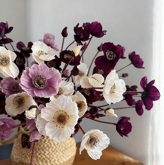 ASTRYAS 8Pcs Artificial Poppy Flowers Poppies Artificial Flowers with Stems Silk Flower Arrangements for Wedding Centerpieces Home Table Bridal Shower Party Decorations Fall Flowers