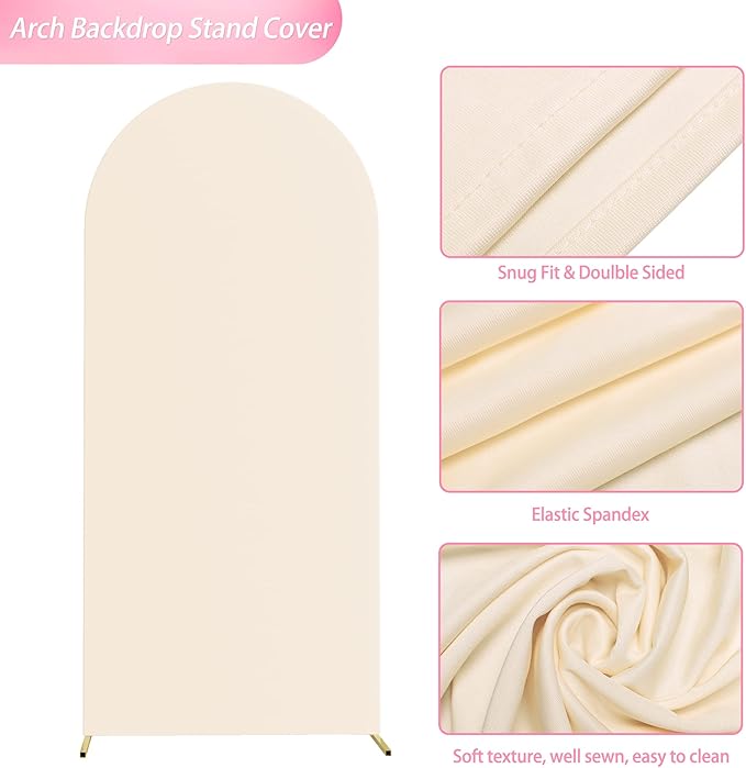 Wokceer 6FT Wedding Arch Backdrop Cover Spandex Fitted Beige Arch Covers Round Top Chiara Arches Cover for Wedding Birthday Party Ceremony Banquet Decoration
