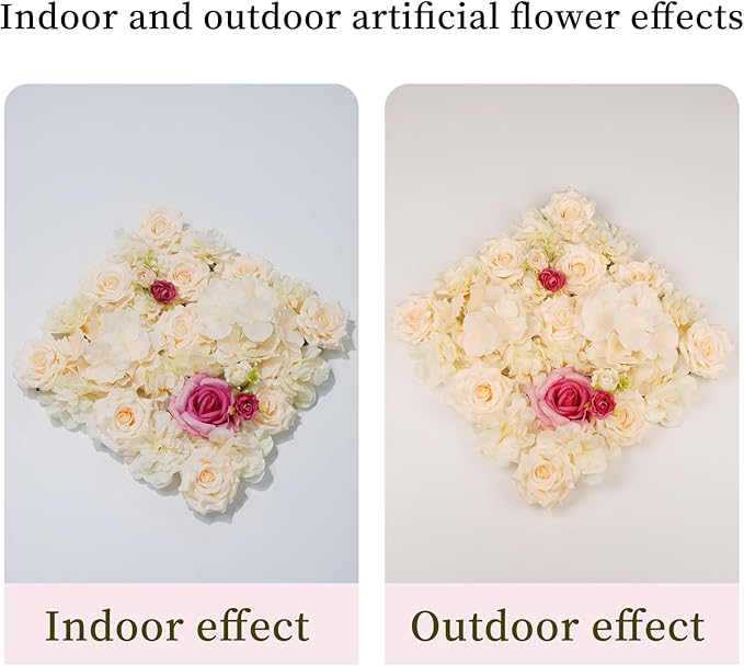 3D Flower Wall Backdrop - 12Pcs Artificial Flower Wall Panel 15 * 15inch Decoration Champagne and Red Roses Wall for Home Party Wedding Anniversary Birthday