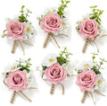 Serwalin 6PCS Pink Rose Boutonniere for Men Wedding Groom Groomsmen Best Man Boutonniere for Wedding Ceremony Anniversary Prom Flowers Formal Dinner Party