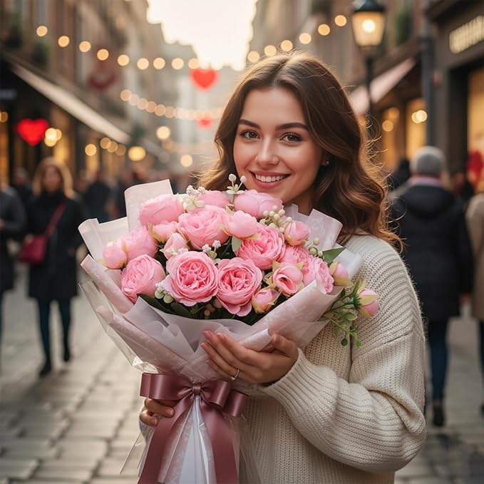 Peonies Artificial Flowers 12 Bundles Pink Flowers Bouquet, Lifelike Silk Fake Peonies with Stems for Home Table Centerpieces, Wedding, Party & DIY Bridal Floral Arrangements (Light Pink)
