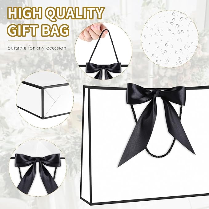 JMANNI Gift Bag, Medium Gift Bags with Tissue Paper, 2Pcs Gift Bags Medium Size with Handle and Bow Ribbon for Any Birthday, Weddings, Mothers Day & Special Occasion 11''x7.87''x4'' (Black-White)