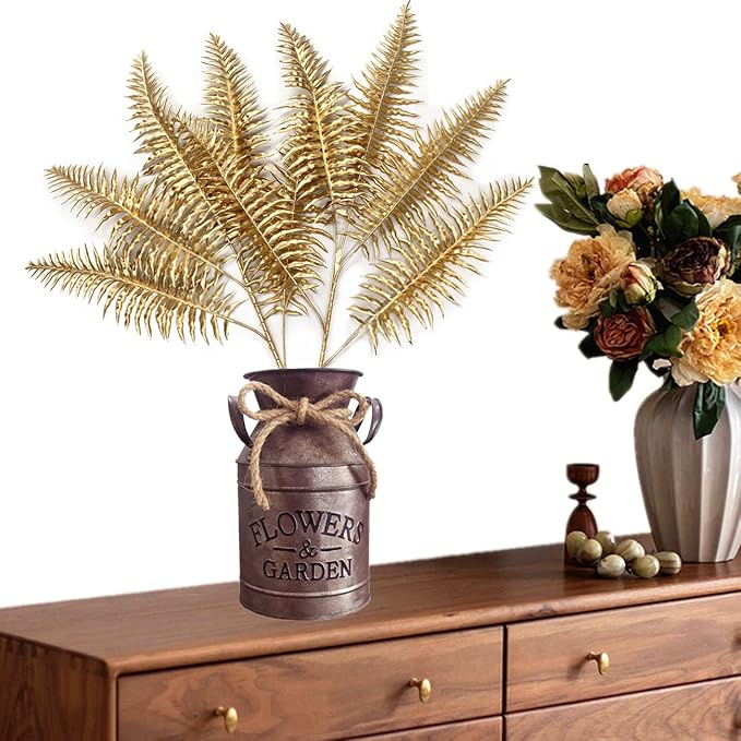 CATTREE Artificial Plants Gold Persian Grass Tall 29" 2 Pack, Fake Golden Palm Leaves Plastic Fern Boston Bushes Faux Shrubs Simulated Tropical Leaf for Party Decorations Wedding DIY Christmas Décor