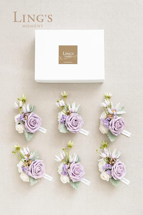 Ling's moment 6pcs Wedding Wrist Corsage Artificial Flowers, Girl/Mother Homecoming Prom Corsages Wristlet Décor, etc. Lilac Lavender Purple