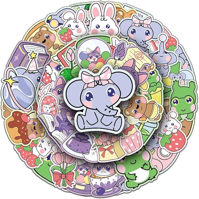 Lovely Animals(Elephant Cat Bear Frog) Stickers for Boy Girls Kids|50 Pcs|Cartoon Waterproof Vinyl Stickers for Laptop Phone Tablet Flasks Water Bottle Notebook Luggage Car,Cute Decals Pack(Animals)