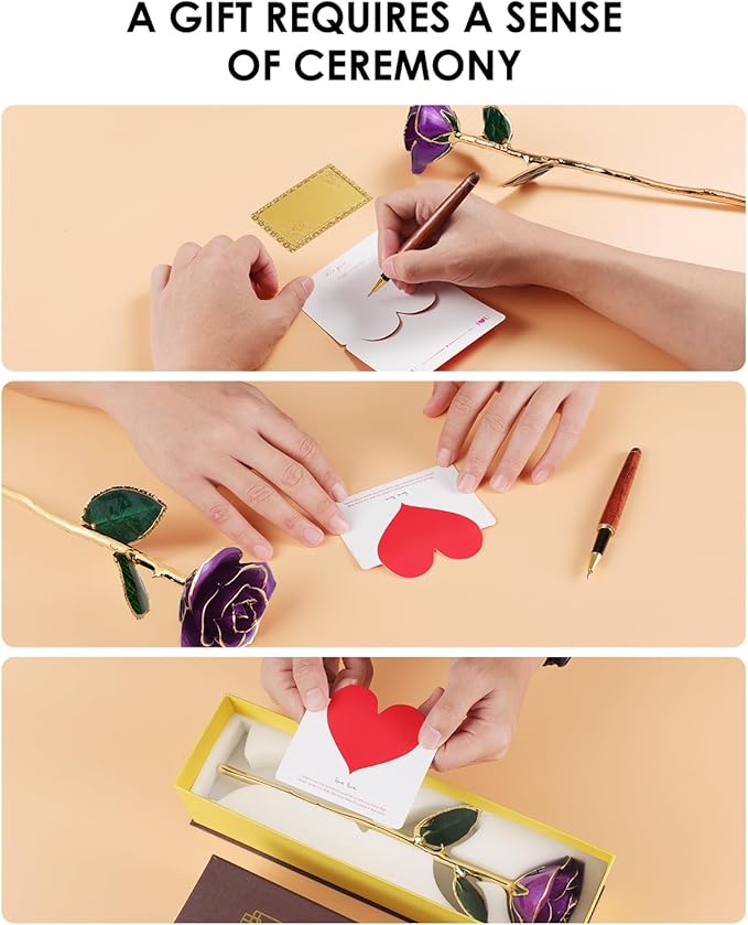 24K Gold Dipped Real Rose – Handcrafted, One of a Kind Gift – Timeless Romantic Present for Birthday, Valentine’s, Mother’s Day, Anniversary (Purple)