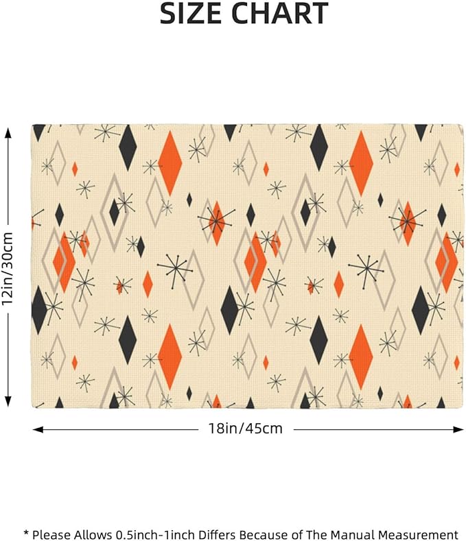 Mid Century Modern Placemats Set of 4,Kitchen Table Mats for Dining Outdoor Home Decor 12x18 Retro Place Mats 4 PCS, Style-16