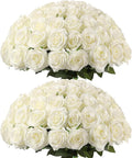 Kisflower 60 Pcs White Roses Artificial Flowers Bulk, Silk Roses with Stem Realistic White Artificial Roses for Decoration DIY Wedding Bouquet Bridal Shower Party Home Table Centerpieces Decor (White)