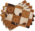Vintage Cowhide Animal Placemats, Old West Country Cow Animal Fur Patchwork Abstract Horseshoe Print Washable Fabric Placemats Table Kitchen Dining Party 12x18 Inch Set of 4