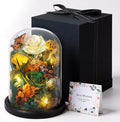 Preserved Rose with Butterfly, LED Forever Flowers in Glass Dome, Eternal Flowe for Women, Birthday Gifts for Mom Friend, Includes Greeting Card & Luxury Gift Box (Green)