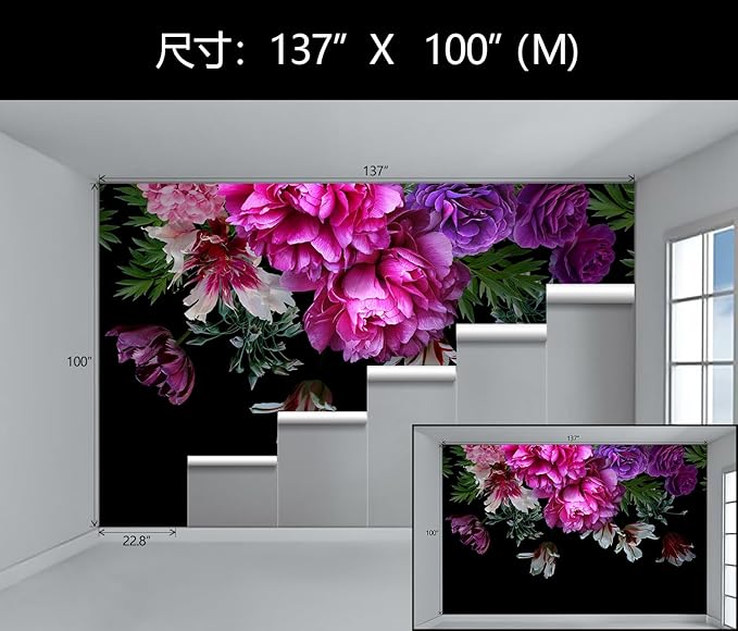 WFBHUA-Purple Peony Floral Wallpaper Mural Peel and Stick Large Self Adhesive Wall Mural for Living Room Bedroom 137"x100"