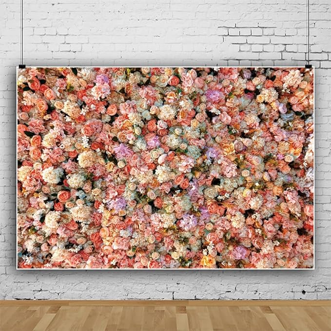 Leowefowa Floral Wall Photography Backdrop 7x5ft Colorful Rose Flower Romantic Wedding Background for Lover Spring Pink White Rose Petal Engagement Party Banner Decor Photo Supplies Prop