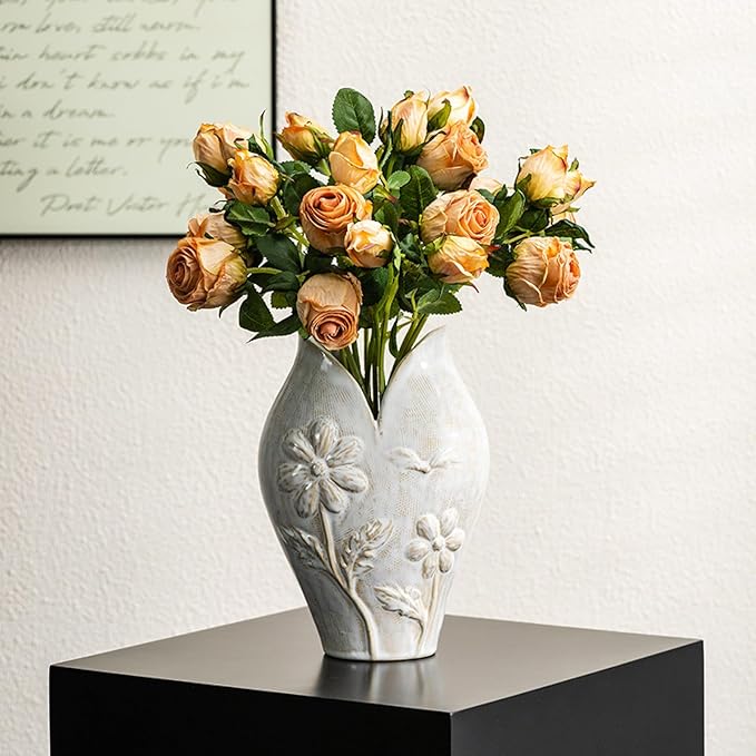 Wabi-Sabi Ceramic Vase, Nordic Minimalist Handmade Pottery for Fresh & Dried Flowers, Retro Glazed Decorative Centerpiece, Gift Box Packaging, 26cm Height