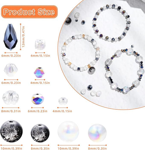 1000pcs Glass Beads for Jewelry Making Colorful Rainbow Craft Crystal Beads with Loose Beads Sparkly Beads for DIY Necklace Bracelet Earring(Black, Gold)