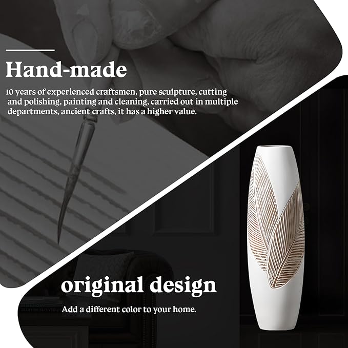 Modern Large Floor Vase White Home Decor Flower Vases 24.8 Inch Tall Resin Vase Tree Leaf Texture Decor Vases for Entryway Living Room Mantel