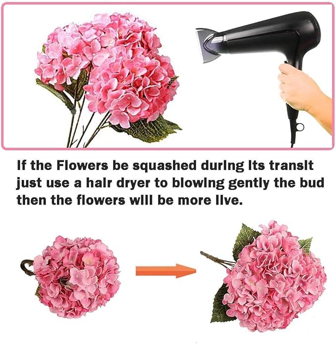 2Bouquets Artificial Fake Flowers Plants Silk Hydrangea Arrangements Wedding Bouquets Decorations Plastic Floral Home Kitchen Garden Party Festival Bar DIY (Ivory White, 5 Flower Heads)