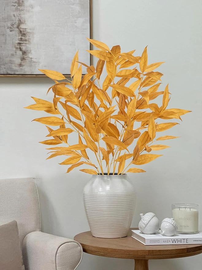 DILATATA 32 inch Gold Artificial Eucalyptus Spray Fall Eucalyptus Leaves Autumn Leaf Branches Faux Fall Stems for Home Floral Arrangement Autumn Festival Thanksgiving Decor