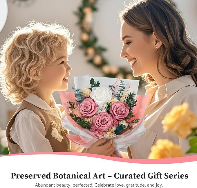 Forever Flowers Gifts for Her, Preserved Flowers Bouquet Birthday Gifts for Women, Preserved Roses for Grandma Wife Anniversary Valentine's Day Mother's Day (Dusty Pink)