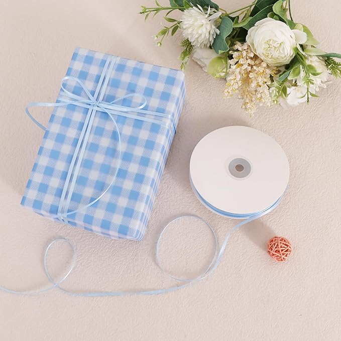 TONIFUL 1/8 Inch x 200 Yards Light Blue Thin Solid Satin Ribbon Giant Spool Double Face Ribbons for Crafts Hanging Tags Invitation Card Balloons Bouquet Hair Gift Wrapping Party Decoration