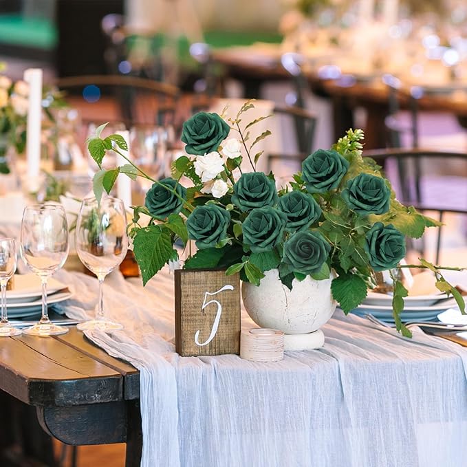 50Pcs Peacock Green Artificial Flowers Realistic Roses, Real Looking Fake Roses with Stem for DIY Wedding Bouquets Centerpieces Bridal Shower Party Home Romantic Decorations (Peacock Green, 50pcs)