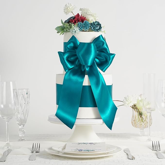 MEEDEE Peacock Satin Ribbon Lux Double Faced Satin Ribbon 3 Inch Peacock Ribbons by 10 Yards Turquoise Blue Ribbons for Christmas Tree Decoration, Weddings, Flower Bouquet, Bow Making