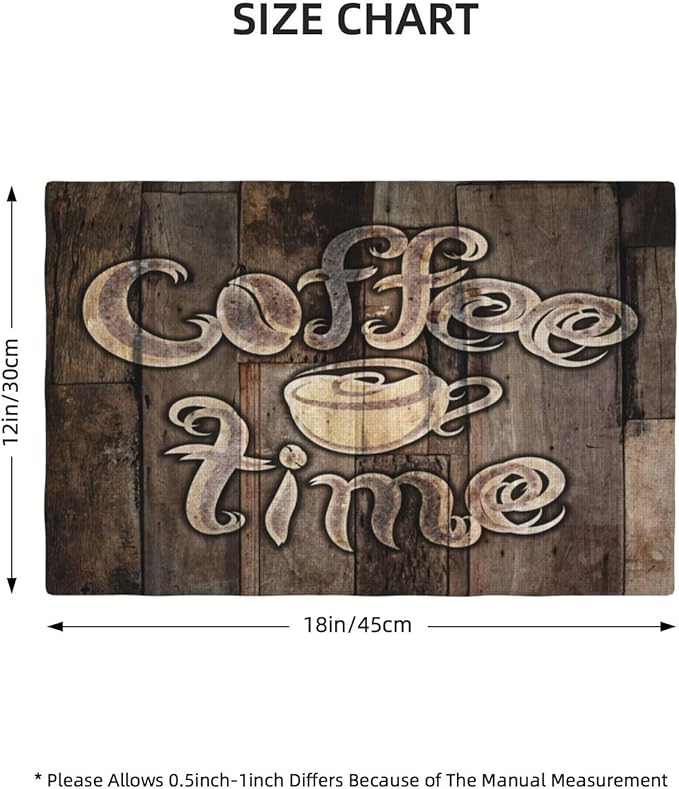 Coffee Place Mats Set of 4,Coffee Time Phrase with A Cup on A Wooden Grunge Background Kitchen Image Placemats for Dining Table 6 PCS, Cafe-1