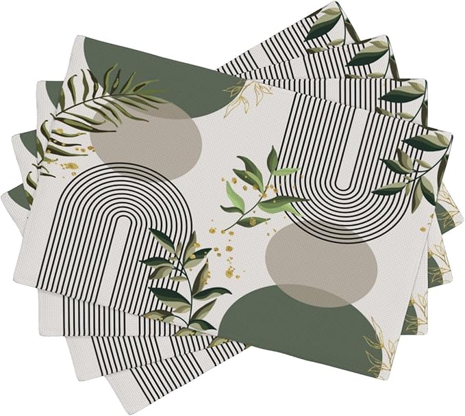 Boho Leaves Placemats Set of 4,Wildflower Summer Table Mats for Party Kitchen Dining Decoration 12x18 Inch 4 PCS, Style-12