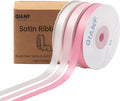 Pink Double Face Satin Ribbon 3/8 Inch x 45 Yards White Fabric Ribbon for Gift Wrapping, Flower Bouquets, Hair Bows Making, Wedding Decoration, Invitation Cards, Christmas (3 Rolls *15Yd)