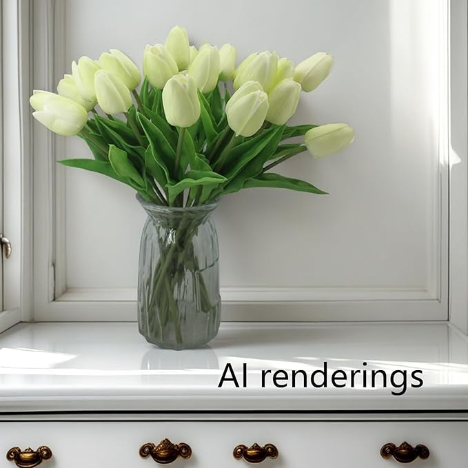Artificial Flowers 10 Heads Mini Real Touch Artificial Tulip for Home Wedding Party Centerpiece Decoration (Green)