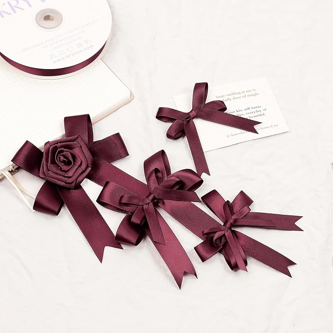 Burgundy Satin Ribbon, Double Faced 5/8 Inch X 25 Yards Burgundy Ribbon, Premium Satin Ribbon for Gift Wrapping, Crafts, Hair Bow Making, Sewing, Flower Bouquet, Wedding Party Decor